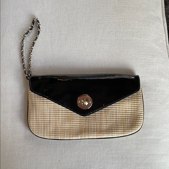 Cole Haan Handbags - NWT Cole Haan Brielle Wristlet Black Patent/Straw